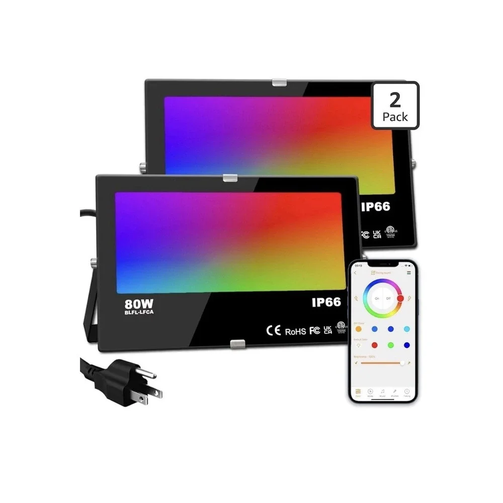 Ilc Led Flood Light 80W 8000Lm Outdoor Rgb Color Changing Smart Floodlights